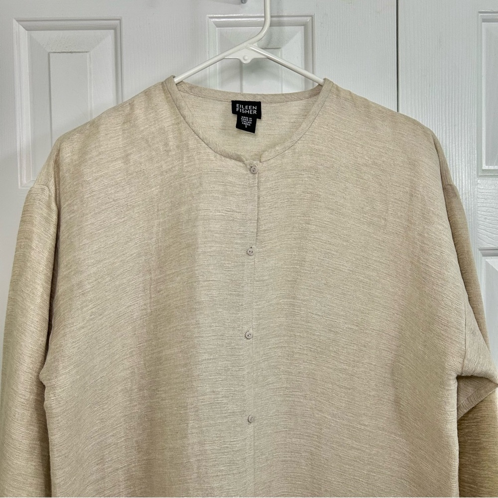 Eileen Fisher Linen & Cotton Neutral Beige Lagenlook Button Front Tunic Jacket S - Picture 2 of 15